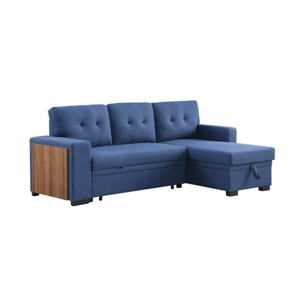 Fabric Reversible Modern Side Compartment Sleeper Sectional Sofa Bed-Blue