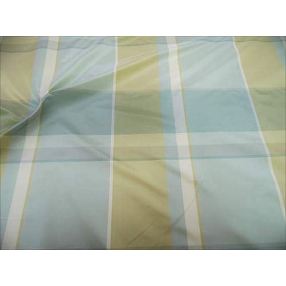 Fabric Robert Allen Beacon Hill Kure Plaid Blue Mist Tan 100% Silk Drapery JJ35