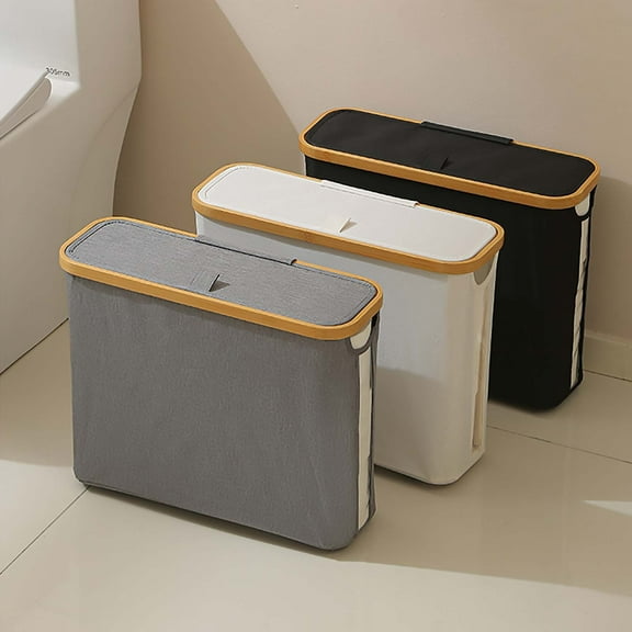 Fabric Roll Paper Storage Container | Foldable Large Capacity Toilet Paper Holder | Durable Cloth Material | Black Beige Gray | 17.72"x13.78"x5.91" | Bathroom Organizer