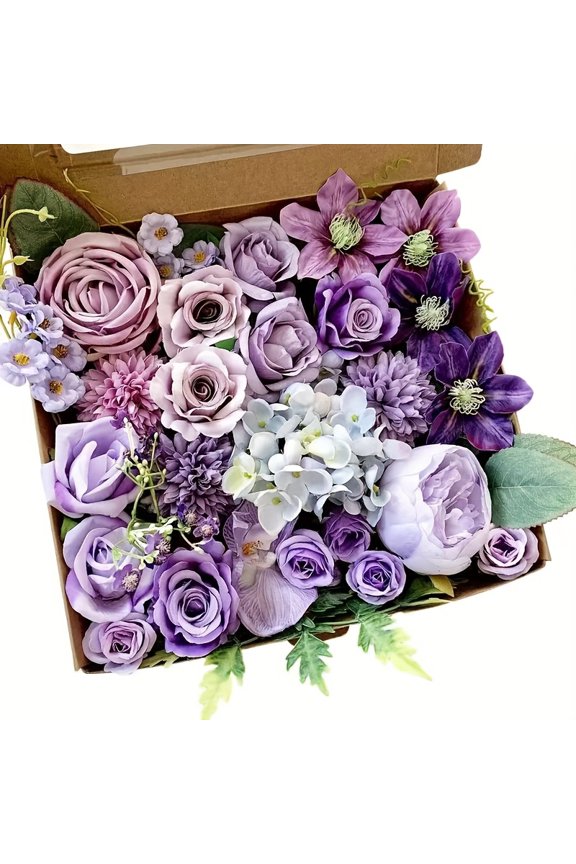 Fabric Rose Bouquet Purple Set Box, No Battery Required, with Valentine'S Day Theme, for Wedding, Engagement, Spring, Outdoor Patio, Home Decor, Thanksgiving, Halloween, Christmas