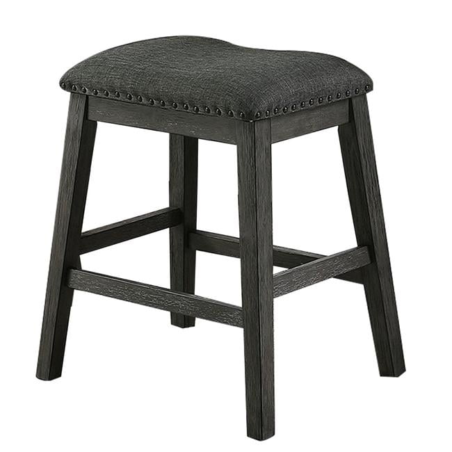 Gray Linen Upholstered Saddle Counter Stool with Nailhead Trim