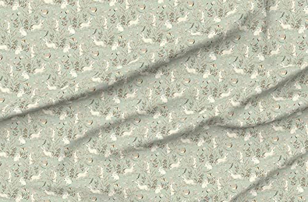 Fabric - Sage Green Butterfly Rabbit Bunny Forest Animals Cottage ...
