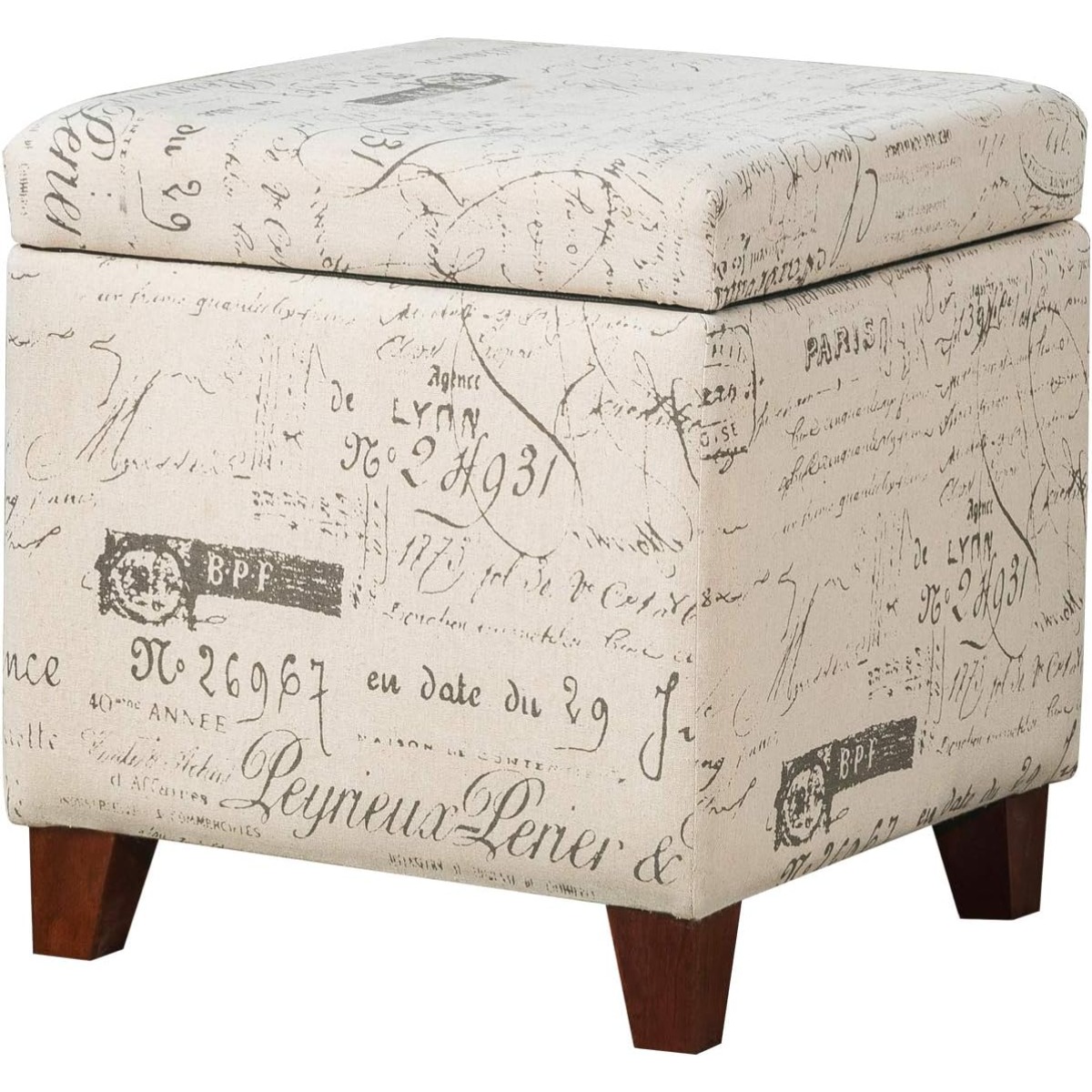 Storage Footstool Patterned Fabric Script Pattern Cube Storage Footstool, Hinged Lid, Solid Wood ...