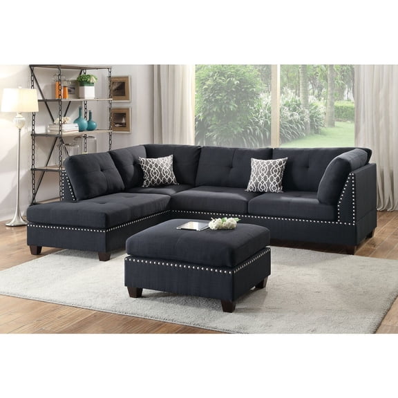 Fabric Sectional Sofa Set with Ottoman - Modern Living Room Furniture