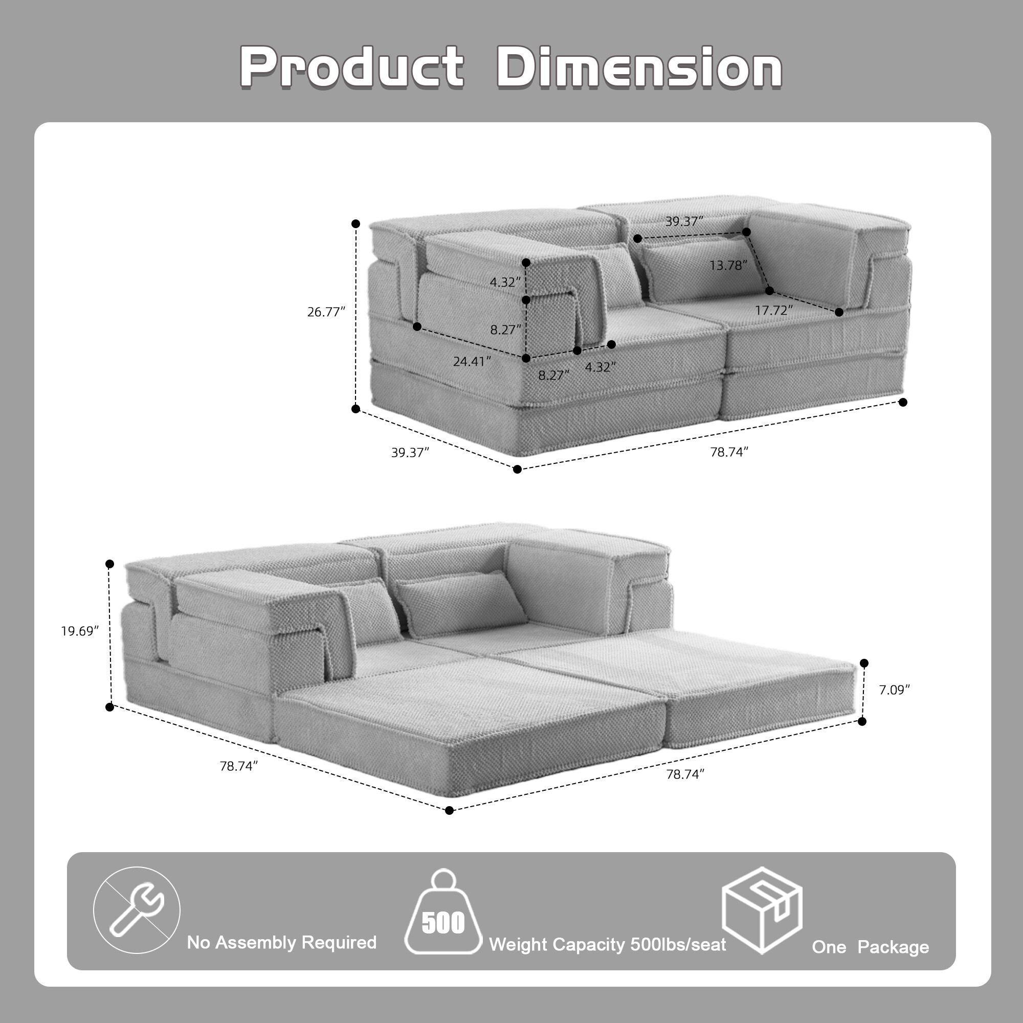 Fabric Sectionals Compression Mahjong Sofa,Convertible Floor Sofa Bed ...