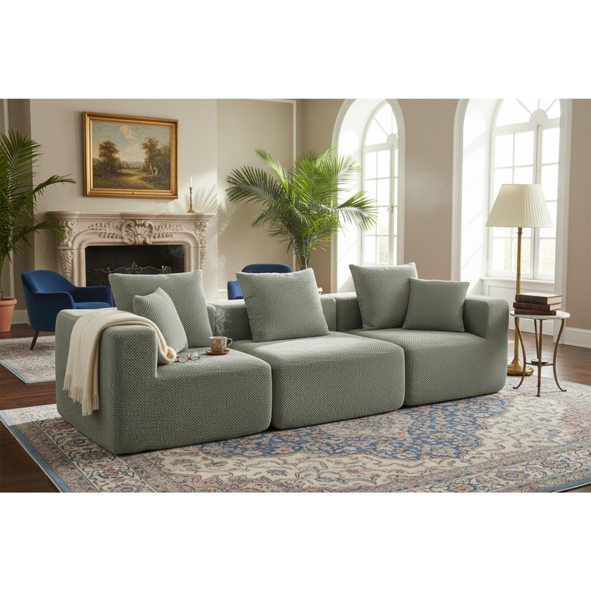 Picture Idea: Fabric Sectionals Modular 3 Seat Sectional Sofa All Foam Deep