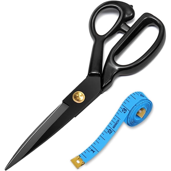 Fabric Sewing Scissors 9 Inch Heavy Duty Tailor Shears Professional Dressmaking Sharp Scissors for Fabric, Cloth, Leather, materials, Tailoring Cutting-Including 60INCH Measuring Tape