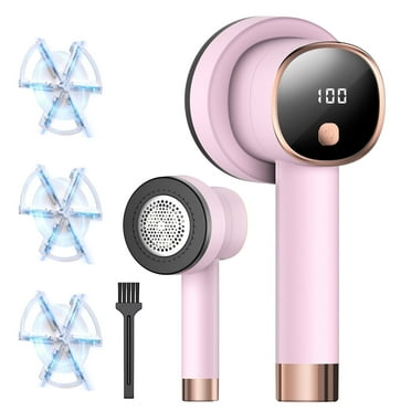 AlphaGeek Fabric Shaver, Lint Shaver for Clothes, Rechargeable Sweater Defuzzer with 6 Leaf Blades, Digital LED Display, Remove Pilling for furniture, Couch, Blanket, Pink