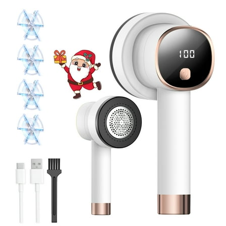 AlphaGeek Fabric Shaver Lint Shaver for Clothes Rechargeable Sweater Defuzzer with 6 Leaf Blades and Digital LED Display Remove Pills for furniture White