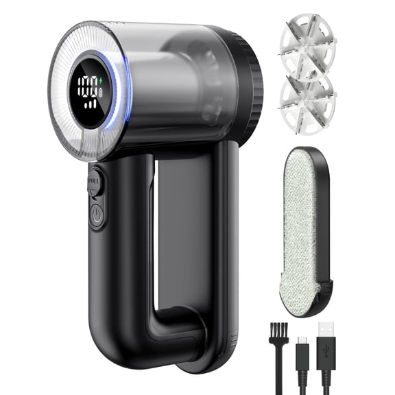 Fabric Shaver Electric Lint Remover Rechargeable Lint Shaver Digital Display Fabric Sweater Shaver 3 Speeds 6 Leaf Blades for Clothing to Remove Pilling for Clothes, Furniture, Sweater, Couch, Blanke