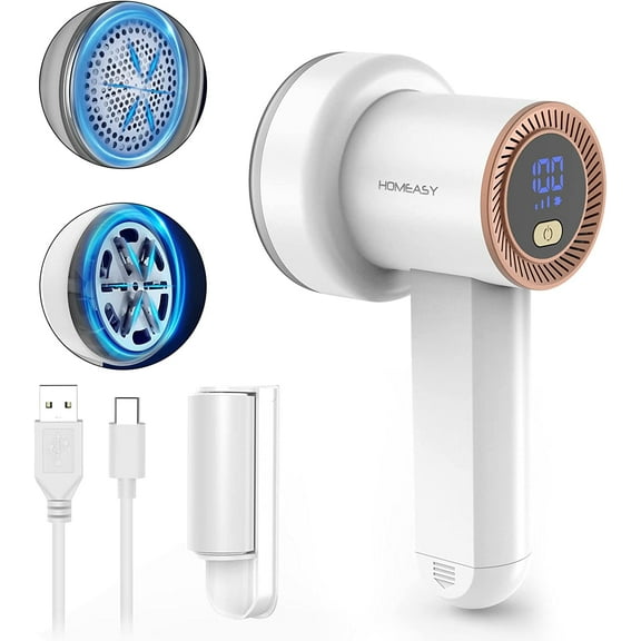 Fabric Shaver Fuzz Remover Rechargeable, Electric Lint Remover Shaver with 3 Blades & LED Digital Display, Sweater Couch Fabric Pill Shaver for Sweater, Couch, Furniture (White)