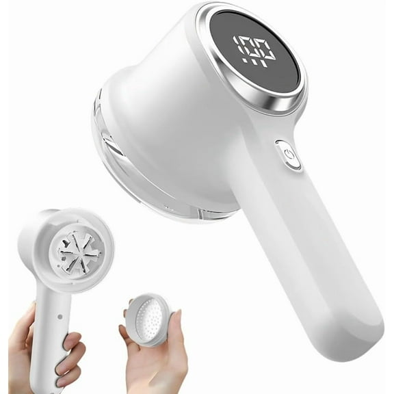 Fabric Shaver, Lint Remover Rechargeable, Electric Portable Sweater Defuzzer with 3 Speeds, 6 Leaf Blades, Digital LED Display to Remove Pilling for Clothes, Furniture, Blanket
