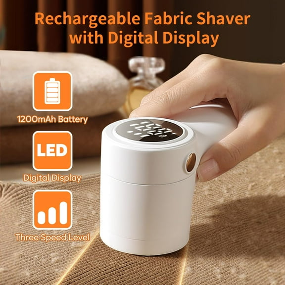 Fabric Shaver, Lint Shaver for Clothes with 3 Replaceable Blades, Sweater Shaver, Electric Lint Remover with Digital Display, 3 Speeds Sweater Shavers to Remove Pilling, White