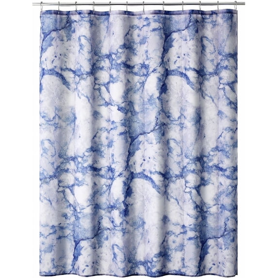 Fabric Shower Curtain, 72" x 72", Machine Washable, Quality Reinforced Buttonholes for Bathroom, Guest Bath, Stalls, Tubs, Carrara Marble Design - Purple