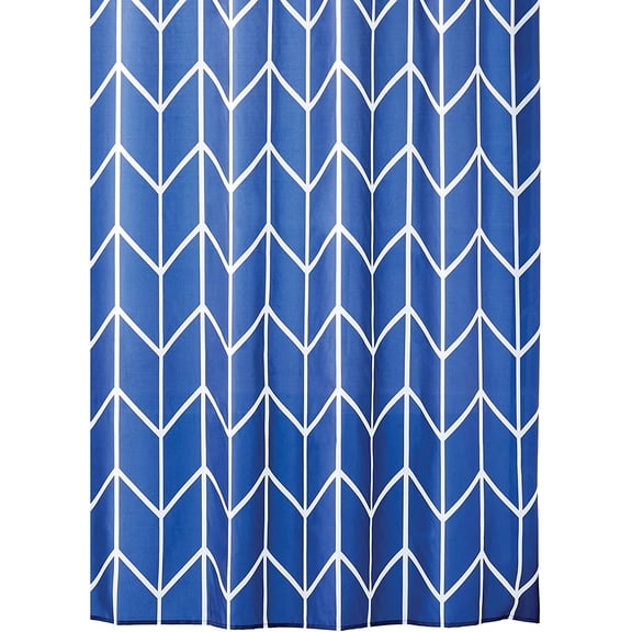 Fabric Shower Curtain, 72" x 72", Machine Washable, Quality Reinforced Buttonholes for Bathroom, Guest Bath, Stalls, Tubs - Inverse Herringbone Design - White/Navy