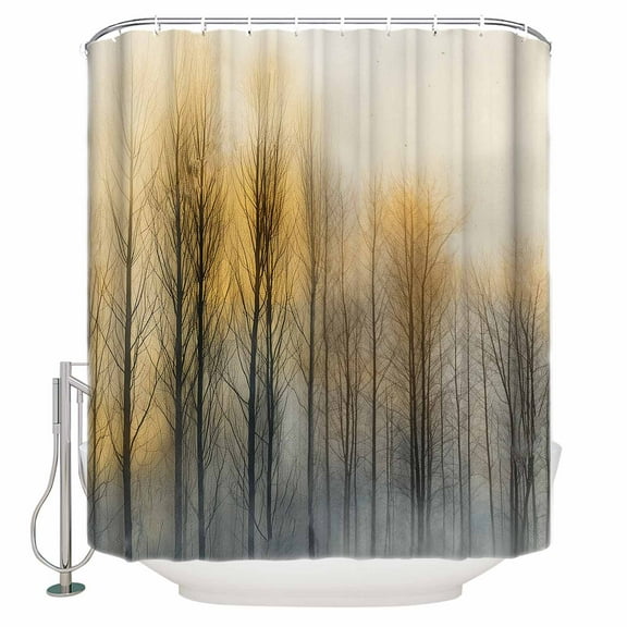 Fabric Shower Curtain, Abstract Hand Drawn Oil Painting Tree and Sunset Shower Curtains with 12 Hooks Waterproof Machine Washable Bath Curtains for Bathroom,54 x 78in