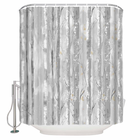 Fabric Shower Curtain, Abstract Hand Drawn Oil Painting Trees with Snowflakes Shower Curtains with 12 Hooks Waterproof Machine Washable Bath Curtains for Bathroom,72 x 96in