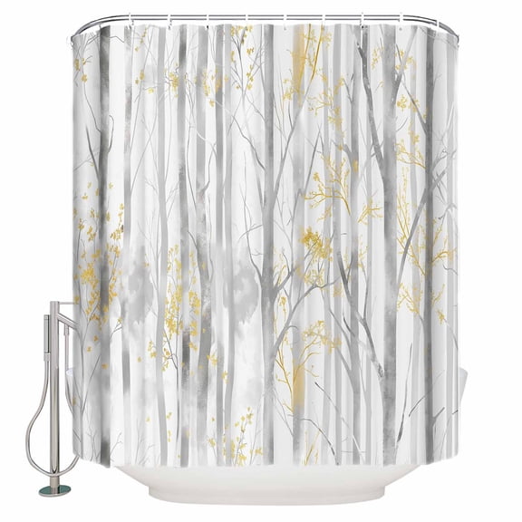 Fabric Shower Curtain, Abstract Hand Drawn Oil Painting Trees with Snowflakes Shower Curtains with 12 Hooks Waterproof Machine Washable Bath Curtains for Bathroom,72 x 96in