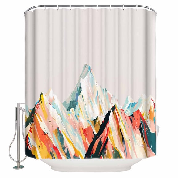 Fabric Shower Curtain, Abstract Mountain Colored Drawing Oil Painting Shower Curtains with 12 Hooks Waterproof Machine Washable Bath Curtains for Bathroom, 36 x 78in