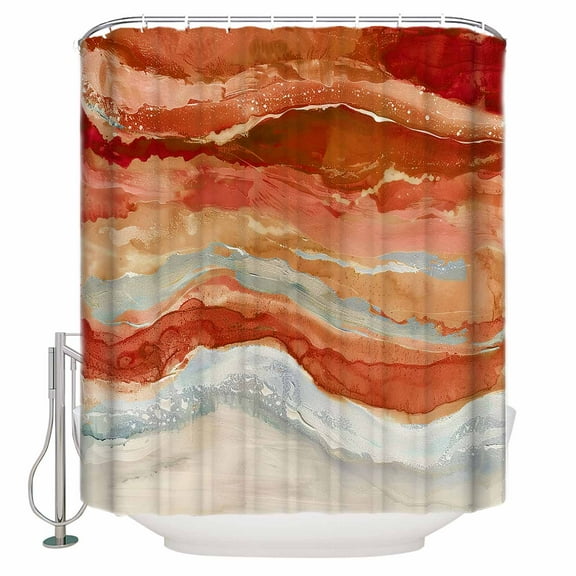 Fabric Shower Curtain Abstract Orange Gradient Beach Ocean Wave Oil Painting Shower Curtains with 12 Hooks Waterproof Machine Washable Bath Curtains for Bathroom, 48x 72in