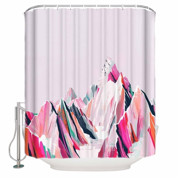 Fabric Shower Curtain, Abstract Pink Mountain Colored Drawing Oil Painting Bathroom Curtain with 12 Hooks Waterproof No Bad Odor Machine Washable Bath Curtains for Bathroom, Spa Room, 72"x84"