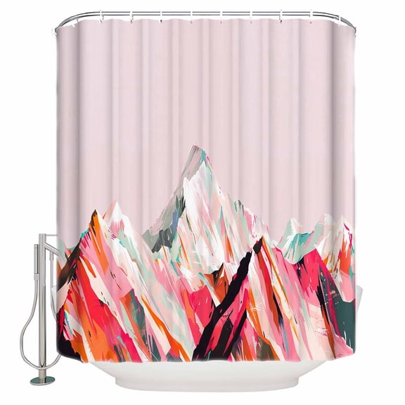 Fabric Shower Curtain, Abstract Pink Mountain Colored Drawing Oil Painting Bathroom Curtain with 12 Hooks Waterproof No Bad Odor Machine Washable Bath Curtains for Bathroom, Spa Room, 36"x72"