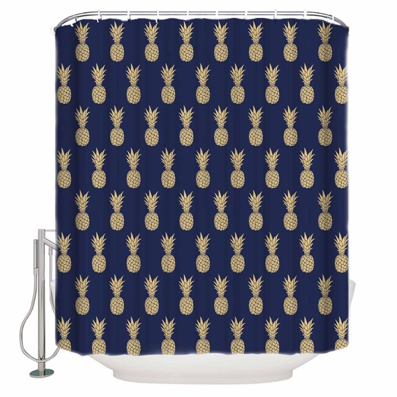 Fabric Shower Curtain, Abstract Yellow Pineapple Blue Background Shower Curtains with 12 Hooks Waterproof Machine Washable Bath Curtains for Bathroom,48x 72in