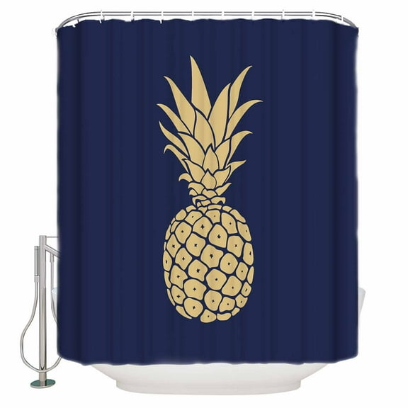 Fabric Shower Curtain, Abstract Yellow Pineapple Blue Texture Shower Curtains with 12 Hooks Waterproof Machine Washable Bath Curtains for Bathroom,48x 72in
