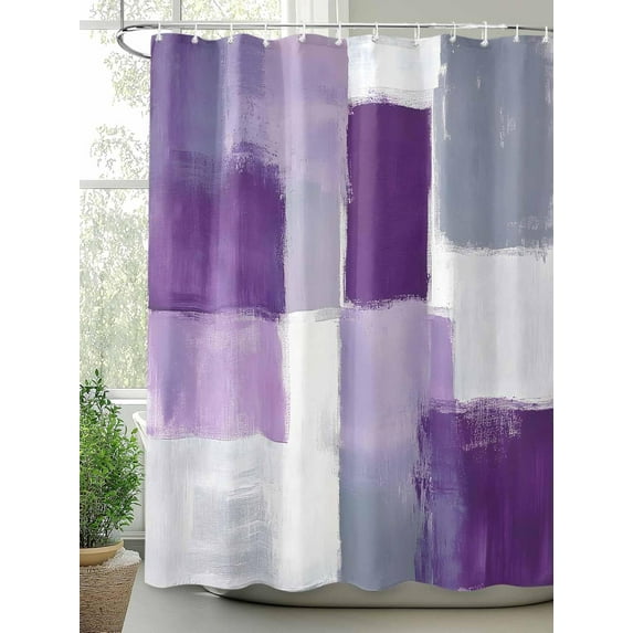 Fabric Shower Curtain for Bathroom, Abstract Geometric Lavender, Custom Shower Curtain Set with Hooks, Luxury Bathroom Curtains, Purple Grey Waterproof Polyester Bathroom Accessories, 36x72inch