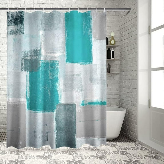 Fabric Shower Curtain for Bathroom, Abstract Texture Teal Custom Shower Curtain Set with Hooks, Luxury Bathroom Curtains, Oil Painting Art Waterproof Polyester Bathroom Accessories, 72x84inch