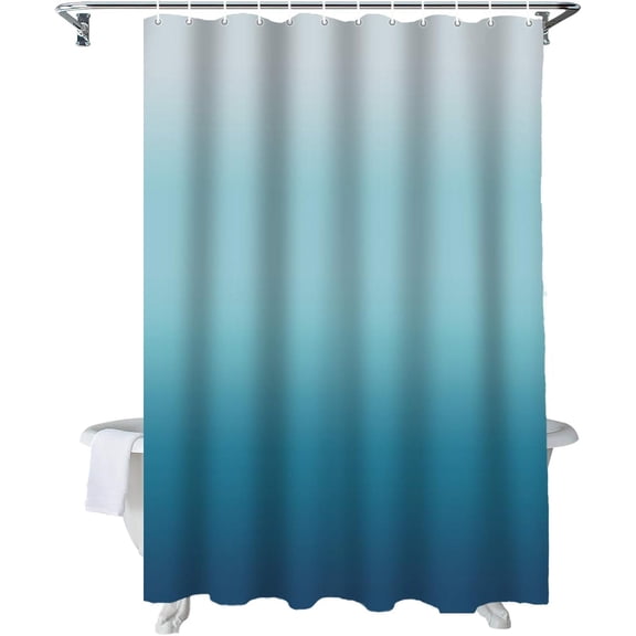 Fabric Shower Curtain for Bathroom, Blue White Ombre Custom Shower Curtain Set with Hooks, Luxury Bathroom Curtains, Abstract Waterproof Polyester Bathroom Accessories, 72x96inch