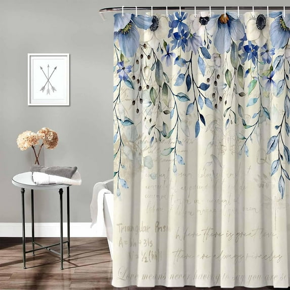 Fabric Shower Curtain for Bathroom,Elegant Spring Florals Falling Custom Shower Curtain Set with Hooks,Luxury Bathroom Curtains,Postcard Background Waterproof Polyester Bathroom Accessories,48x72inch