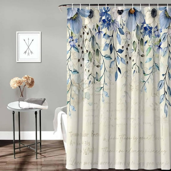 Fabric Shower Curtain for Bathroom,Elegant Spring Florals Falling Custom Shower Curtain Set with Hooks,Luxury Bathroom Curtains,Postcard Background Waterproof Polyester Bathroom Accessories,48x72inch