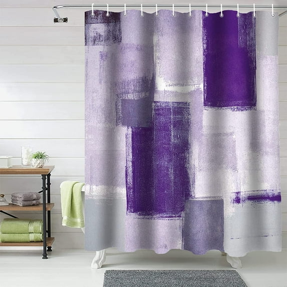 Fabric Shower Curtain for Bathroom Geometric Lavender Shower Curtain Set with plastic hooks, Luxury Bathroom Curtains, Purple Grey Waterproof Polyester Bathroom Accessories, 72x72inch