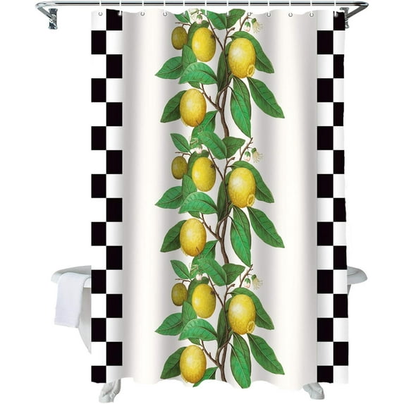 Fabric Shower Curtain for Bathroom Tropical Lemon Fruits Custom Shower Curtain Set with Hooks Luxury Bathroom Curtains Buffalo Plaid Black White Waterproof Polyester Bathroom Accessories 54x84inch