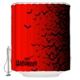Fabric Shower Curtain, Bats Red Black Gradient Happy Halloween Bathroom Curtain with 12 Hooks
