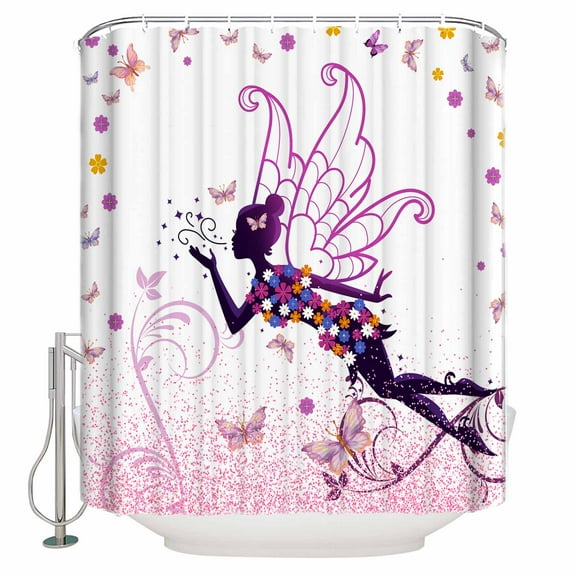 Fabric Shower Curtain, Beautiful Pink Elf Fairy Bathroom Curtain with 12 Hooks Waterproof No Bad Odor Machine Washable Bath Curtains for Bathroom, Spa Room, 36"x72"
