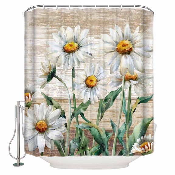 Fabric Shower Curtain, Beautiful White Daisy Flowers Bathroom Curtain with 12 Hooks Waterproof No Bad Odor Machine Washable Bath Curtains for Bathroom, Spa Room, 36"x72"