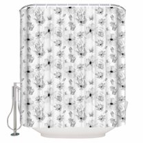 Fabric Shower Curtain, Black Minimalist Ink Wash Spring Plant Flowers Shower Curtains with 12 Hooks Waterproof Machine Washable Bath Curtains for Bathroom,54 x 78in