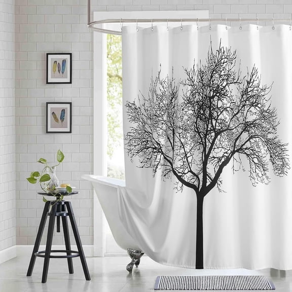 Fabric Shower Curtain, Black Tree Plant Shower Curtains for Bathroom, Modern Decorative Bathroom Curtains-60"W x 72"L (Pack of 1)
