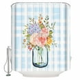 thumbnail image 1 of Fabric Shower Curtain, Blue Plaid Rose Flower Printing Bathroom Curtain with 12 Hooks Waterproof No Bad Odor Machine Washable Bath Curtains for Bathroom, Spa Room, 72"x78", 1 of 6