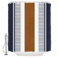 thumbnail image 1 of Fabric Shower Curtain, Boho Brown and Navy Blue Striped Tribal Farmhouse Style Shower Curtains with 12 Hooks Waterproof Machine Washable Bath Curtains for Bathroom, 72 x 96in, 1 of 6