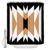 Fabric Shower Curtain, Boho Brown White Black Geometric Moroccan Rustic Farmhouse Shower Curtains with 12 Hooks Waterproof Machine Washable Bath Curtains for Bathroom, 48x 72in