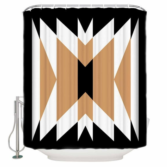 Fabric Shower Curtain, Boho Brown White Black Geometric Moroccan Rustic Farmhouse Shower Curtains with 12 Hooks Waterproof Machine Washable Bath Curtains for Bathroom, 48x 72in