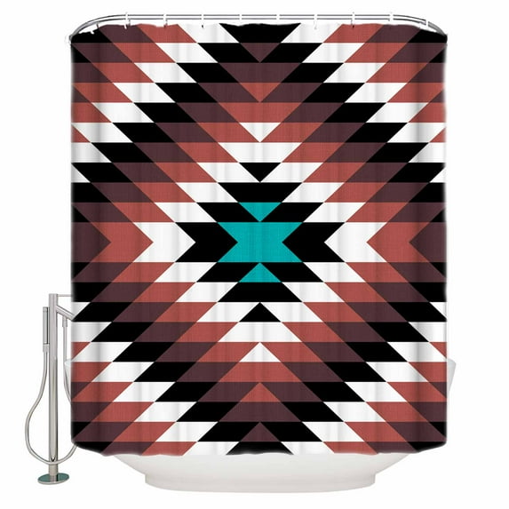 Fabric Shower Curtain, Boho Moroccan Brown Black White and Blue Striped Geometric Bathroom Curtain with 12 Hooks Waterproof No Bad Odor Machine Washable Bath Curtains for Bathroom, Spa Room, 72"x84"