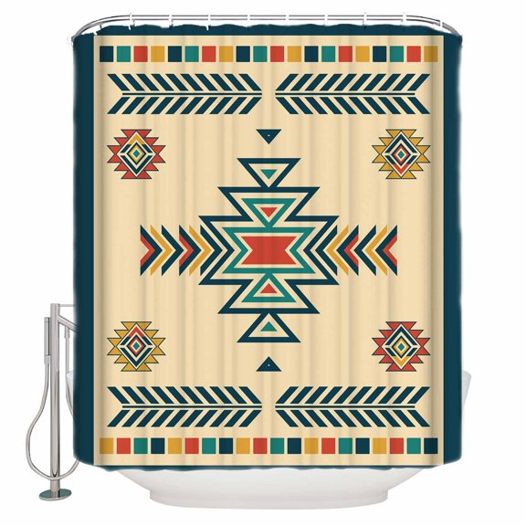 Fabric Shower Curtain, Boho Moroccan Colorful Geometric Shower Curtains with 12 Hooks Waterproof Machine Washable Bath Curtains for Bathroom, 48x 72in