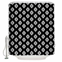 Fabric Shower Curtain, Boho Moroccan Geometric Black Bathroom Curtain with 12 Hooks Waterproof No Bad Odor Machine Washable Bath Curtains for Bathroom, Spa Room, 36"x72"