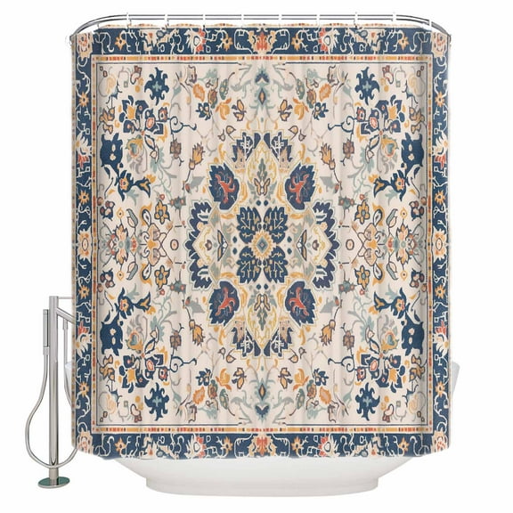Fabric Shower Curtain, Boho Tribal Retro N Flowers Shower Curtains with 12 Hooks Waterproof Machine Washable Bath Curtains for Bathroom, 54 x 78in