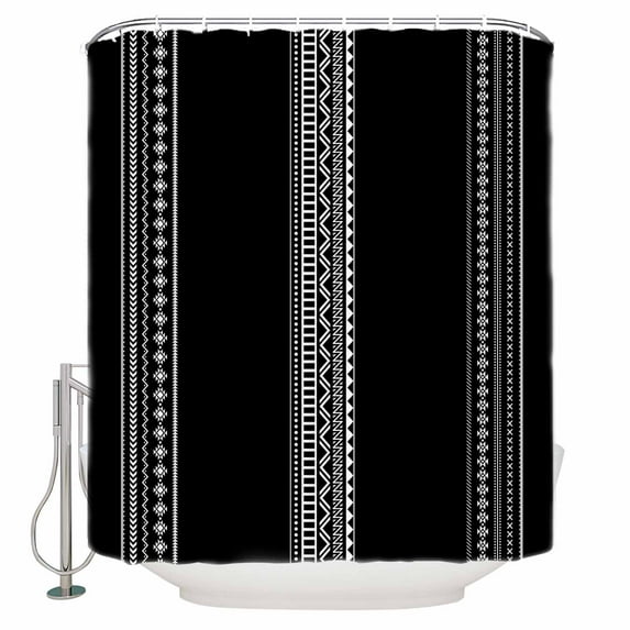 Fabric Shower Curtain, Boho White Polka Dot Geometric Striped Black Bathroom Curtain with 12 Hooks Waterproof No Bad Odor Machine Washable Bath Curtains for Bathroom, Spa Room, 60"x72"