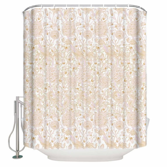 Fabric Shower Curtain, Brown Floral Plants Pattern Shower Curtains with 12 Hooks Waterproof Machine Washable Bath Curtains for Bathroom, 36 x 78in